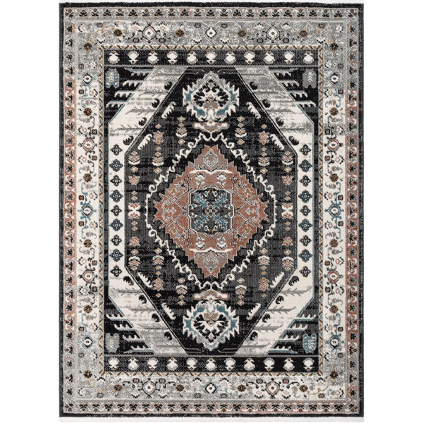 Well Woven Indira Julita Medallion Oriental Power Loom Black Rug